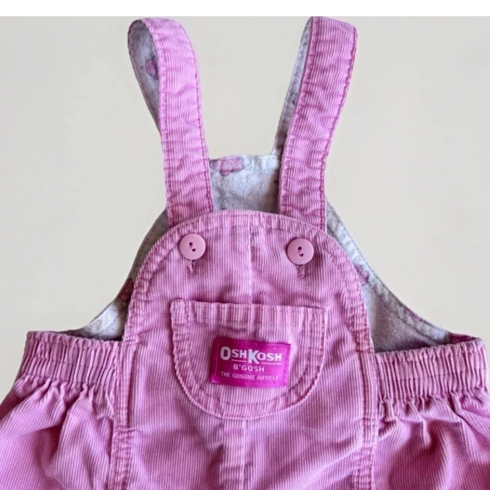 Vintage 90s Osh Kosh B'Gosh Girls Pink Overalls Elephant Corduroy USA Size 24 M
